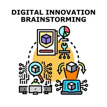 Digital innovation brainstorming process creating new data concepts Stock Illustration