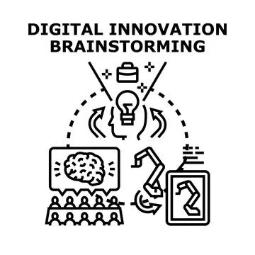 Digital innovation brainstorming process developing new ideas 스톡 일러스트