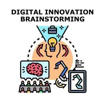 Digital innovation brainstorming process developing new ideas Stockillustratie