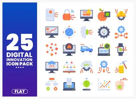 Digital innovation flat icons for technology and data concepts. Set of grap.. Stock Illustration