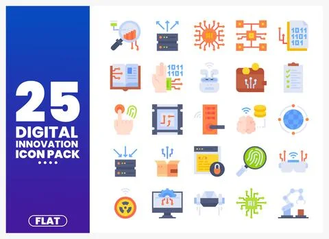 Digital Innovation Flat Icons with Technology Symbols Illustrazione stock