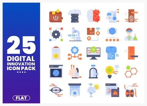Digital innovation flat icons on white background. tech concept Illustrazione stock