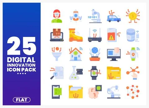 Digital innovation flat icons on white background Illustrazione stock