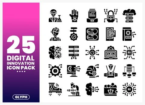 Digital innovation glyph icon pack on white background with gradient Stock Illustration