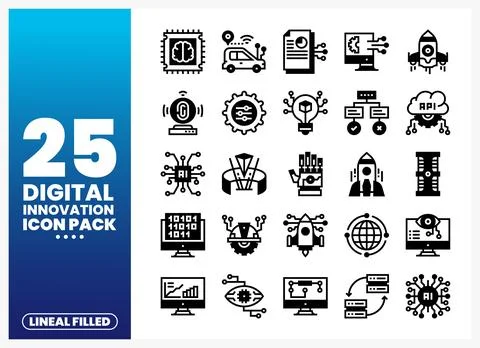 Digital innovation icon pack featuring lineal filled elements. Stock Illustration