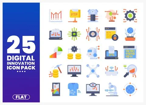 Digital innovation icon pack featuring technology and data visualization gr.. Stock Illustration