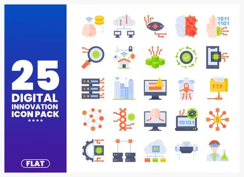 Digital Innovation Icon Pack with Flat Design Stock Illustration