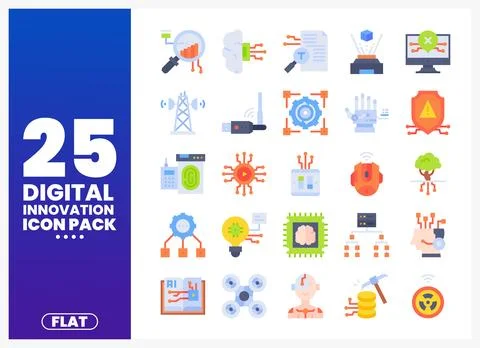 Digital Innovation Icon Pack with Flat Design Stock Illustration