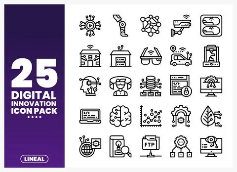 Digital innovation icon pack with graphic elements. Stock Illustration