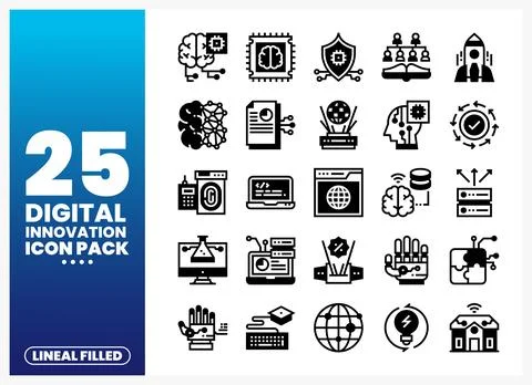 Digital Innovation Icon Pack with Lineal Filled Icons 库存插图