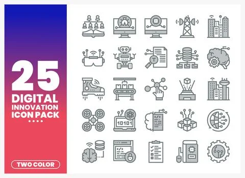 Digital Innovation Icon Pack with technology symbols and icons Stock Illustration