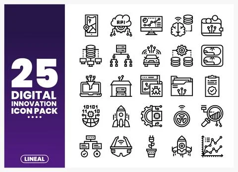 Digital Innovation Icon Pack with technology and business symbols. Stock Illustration