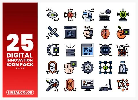 Digital innovation icon pack with technology symbols on white Stock Illustration