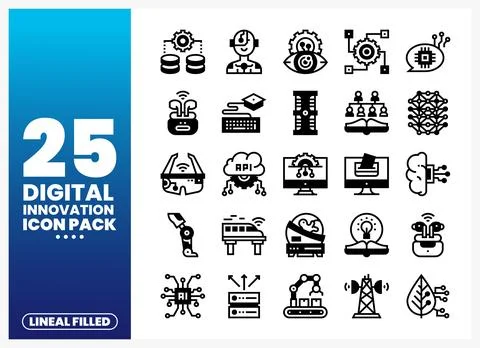 Digital innovation icon pack with technology symbols Stock Illustration