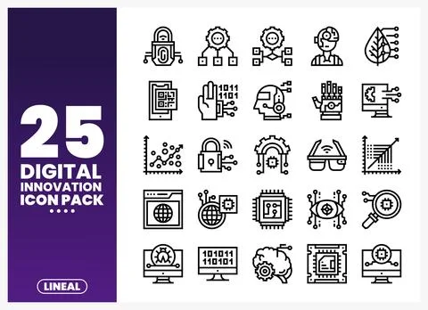 Digital innovation icon pack with technology symbols on white background Stock Illustration