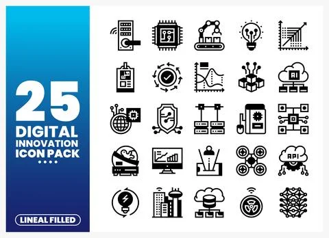 Digital innovation icons on a blue gradient background イラスト素材