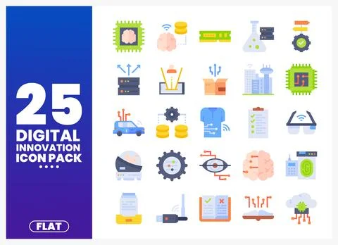 Digital innovation icons collection. flat design. technology concept. Stock Illustration