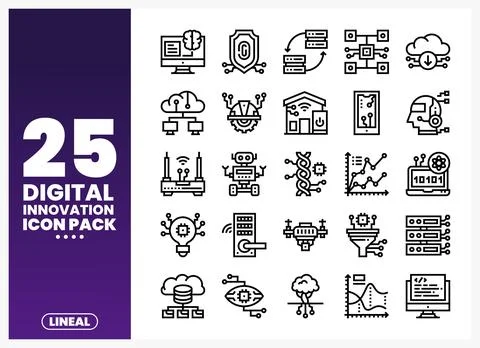 Digital innovation icons with computer. cloud. and network elements Stock Illustration