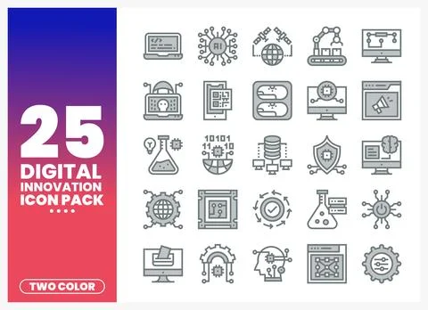 Digital innovation icons displayed on a gradient background Stock Illustration