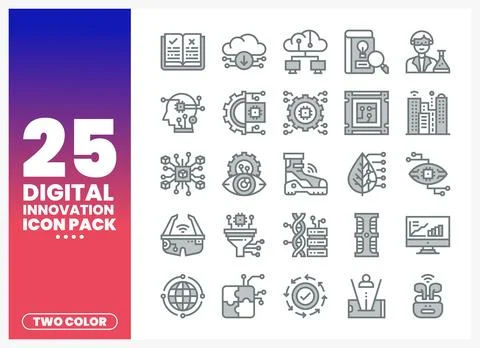 Digital innovation icons displayed in two colors on a gradient background 스톡 일러스트