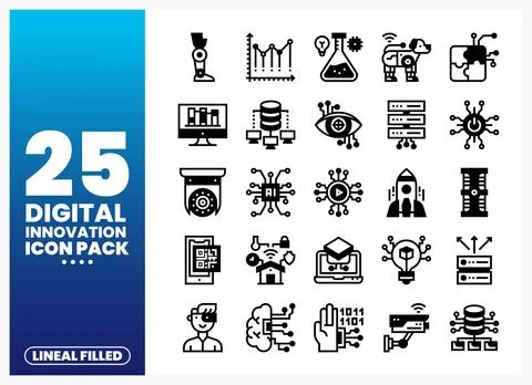 Digital innovation icons displayed on a white background 스톡 일러스트