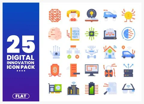 Digital Innovation Icons in Flat Design Stock Illustration