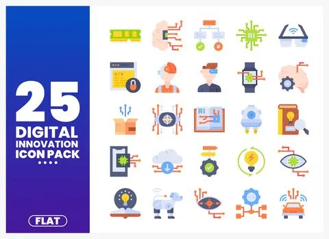 Digital Innovation Icons in Flat Design Stock Illustration
