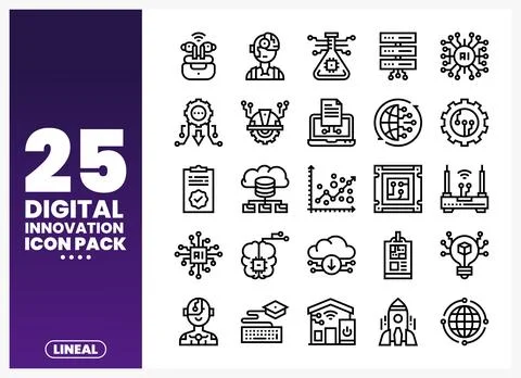 Digital innovation icons pack with AI. technology. and data visualizations 스톡 일러스트