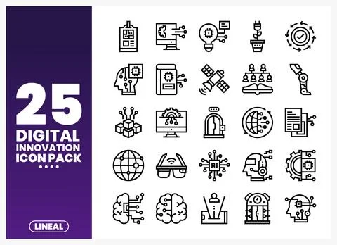 Digital Innovation Icons Pack for Technology and Future Concepts Stock Illustration