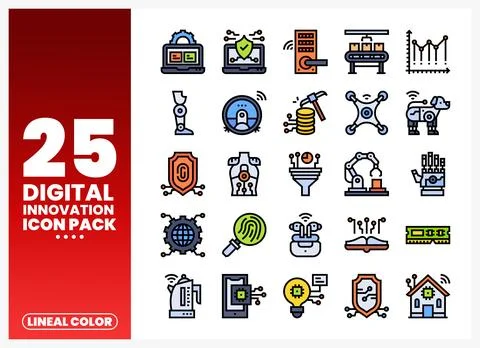 Digital innovation icons for technology concepts on a white background Stock Illustration