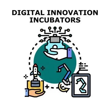 Digital innovation incubators advancing technology startup development Stock Illustration