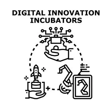 Digital innovation incubators advancing technology startup development Ilustração Stock