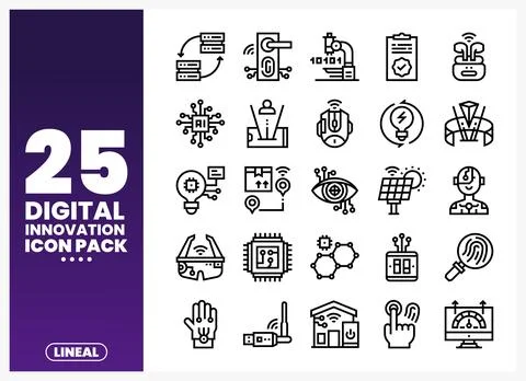 Digital Innovation Line Icons Pack with Technology Themes Stock Illustration