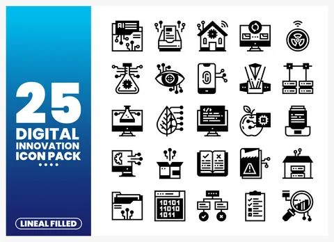 Digital innovation linear filled icons on a white background with blue gradie 库存插图