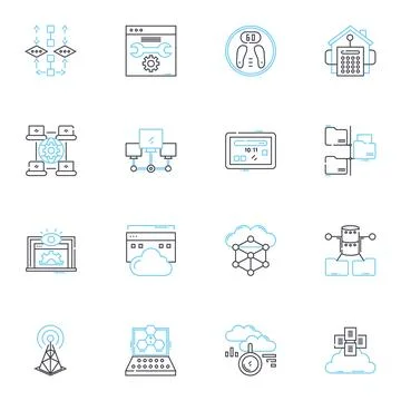 Digital innovation linear icons set. Disruption, Creativity, Transformation Illustrazione stock