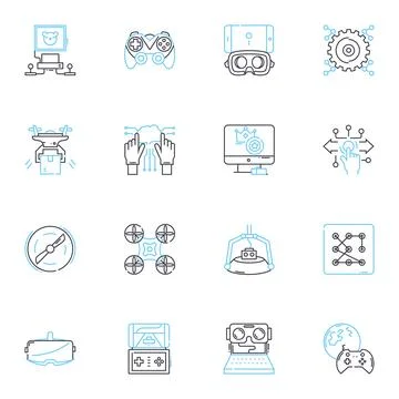 Digital innovation linear icons set. Disruptive, Agile, Scalable, Automated Stock Illustration