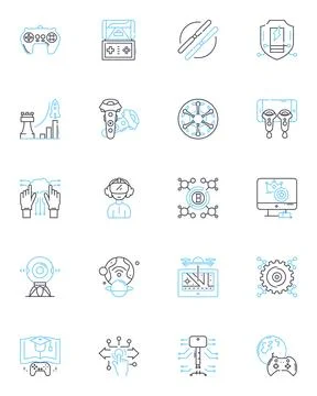 Digital innovation linear icons set. Disruptive, Agile, Scalable, Automated Stock Illustration