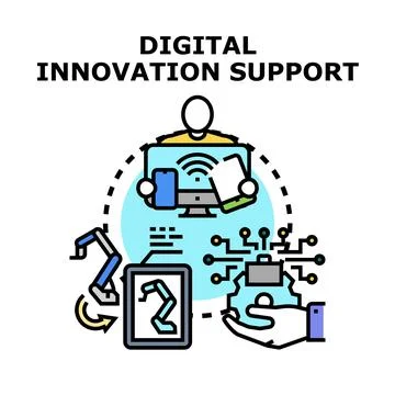 Digital innovation support connecting new technology concepts Stockillustratie