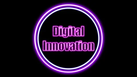 'Digital Innovation' Text Animation with Neon Glow &amp; Glowing Circles. Stock Footage 282577101