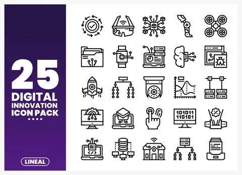 Digital innovation vector icons showing technology and data. Line art graph.. イラスト素材