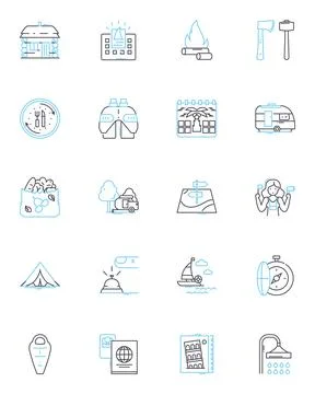 Digital innovations linear icons set. Disruption, Augmented, Virtual, Algorithm Stock Illustration