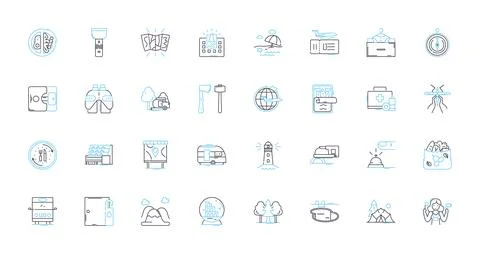 Digital innovations linear icons set. Disruption, Augmented, Virtual, Algorithm Stock Illustration