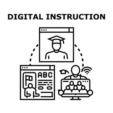 Digital instruction concept for online education and learning 库存插图
