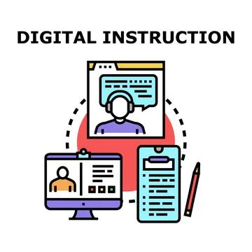 Digital instruction concept showing online learning and distant education Stockillustratie