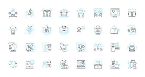 Digital instruction linear icons set. E-learning, Virtual, Online, Multimedia Illustrazione stock