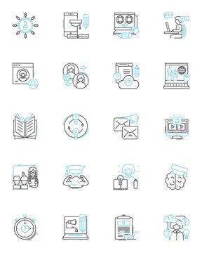 Digital instruction linear icons set. E-learning, Online, Virtual, Distance Stock Illustration