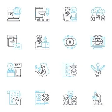 Digital instruction linear icons set. E-learning, Virtual, Online, Multimedia 스톡 일러스트