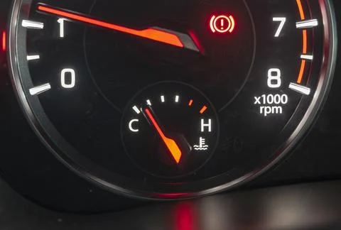 Digital Instrument for displaying car engine temperature Stock Photos