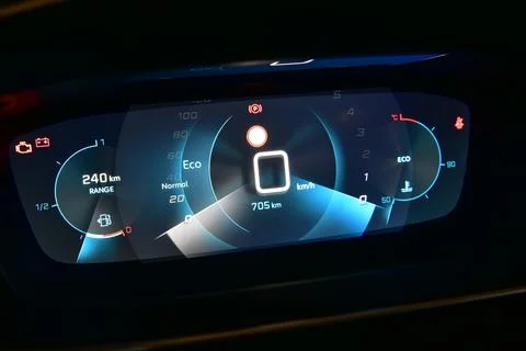 Digital instrument panel in a modern car Stock Photos