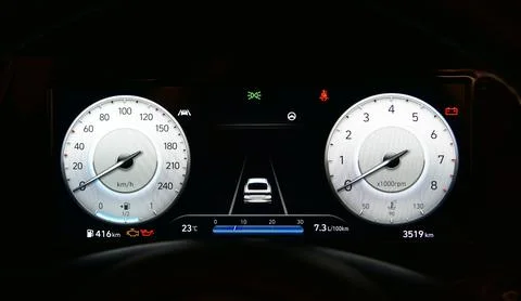 Digital instrument panel in a modern car Stock Photos